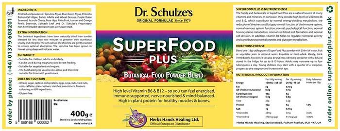 Superfood Plus supplement label