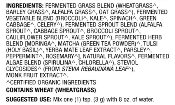 Fermented Greens ingredients label